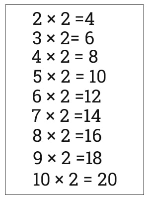 2 times table
